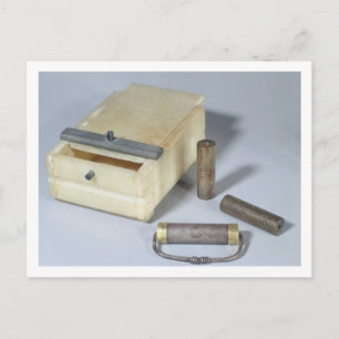 Alabaster box och brons- och silver-förseglingskär vykort