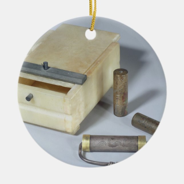 Alabaster- boxas och brons, och silver förseglar julgransprydnad keramik (Framsidan)