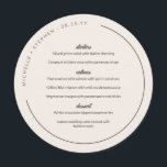 Alabaster & Brown Curved Namn Round Meny<br><div class="desc">Runda bröllop-menyn i alabaster vit med modernt och trendig brunt typsnitt, och ditt namn och bröllop daterar sig i en böjd text längs kant på bröllop-menyn. Dekorera tallrikar vid bröllop med den här benvita rundmenyn med mörk brun typsnitt personlig med start, inlägg, dessert och datum för namn och bröllop i...</div>