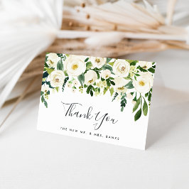 Alabaster Floral | Grön & Vit Akvarell Tack Kort