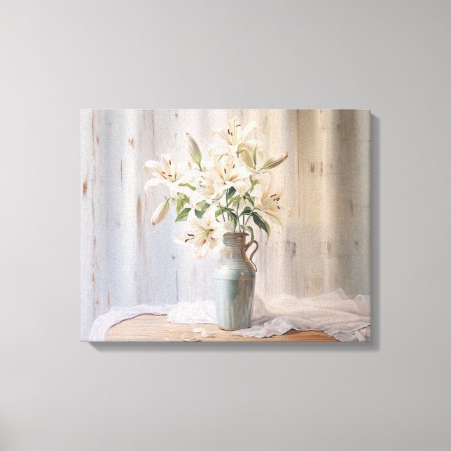 Alabaster Lilies Elegant Blommigt - Digital Pastel Canvastryck (Framsida)