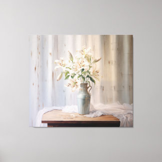 Alabaster Lilies Elegant Blommigt - Digital Pastel Canvastryck