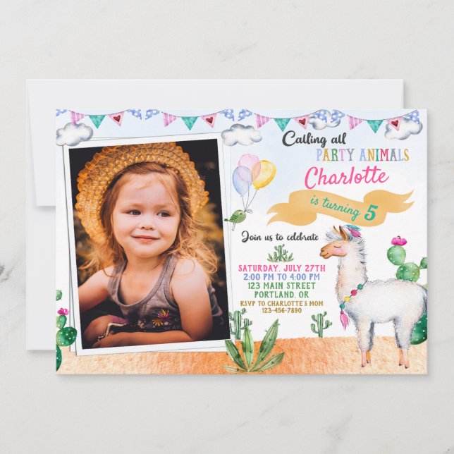 Alaca-inbjudan om födelsedag i Photo Llama Inbjudningar (Framsida)