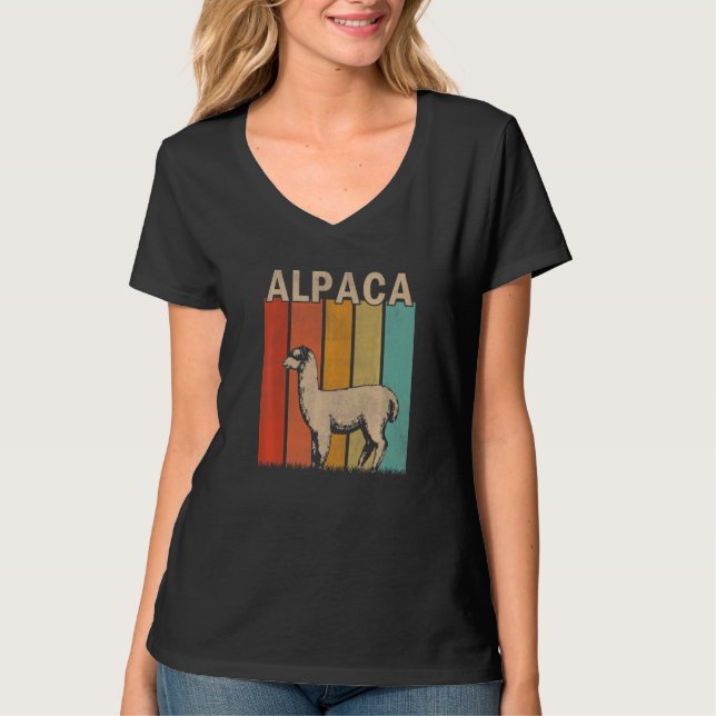 Alaca Manar Kvinnor Kid Cute Alpaca Retro T Shirt (Framsida)