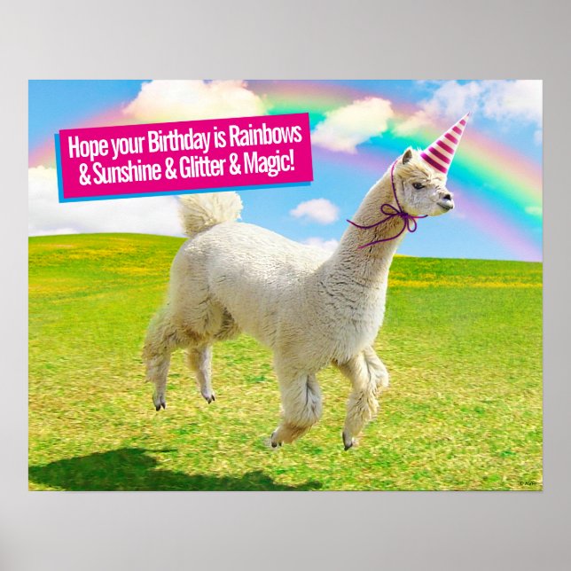 Alaca Unicorn under Rainbow Himlar Poster (Framsidan)