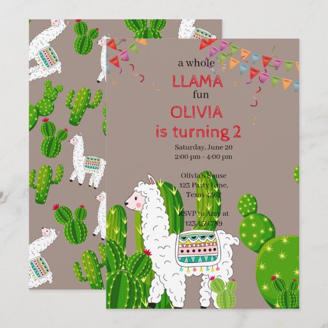 Alace Cactus, hela roligtens födelsedagsinbjudan Inbjudningar (Fram/baksida)