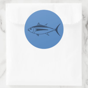 Alacore Tuna Fish in Marine Blue on Aegean Blue Runt Klistermärke