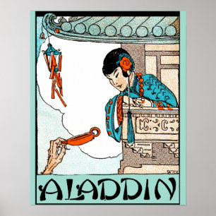 Aladdin Chinese Vintage Magic Illustration Poster