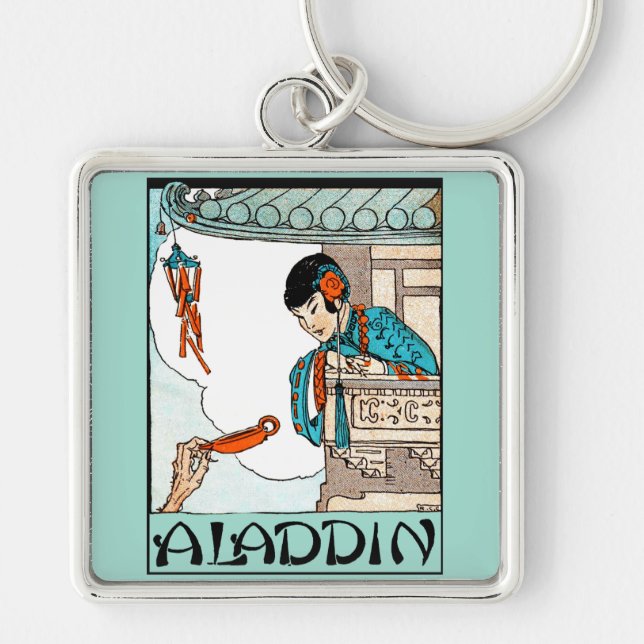 Aladdin Kinesisk Vintage Magisk Lantern Fyrkantig Silverfärgad Nyckelring (Framsidan)