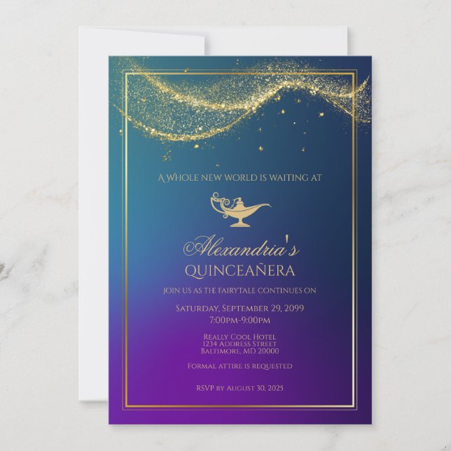 Aladdin Quinceanera Birthday Call Magic Lamp Inbjudningar (Framsida)