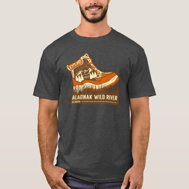 Alagnak Wild River Alaska Brown And Orange Hiking  T Shirt (Framsida)