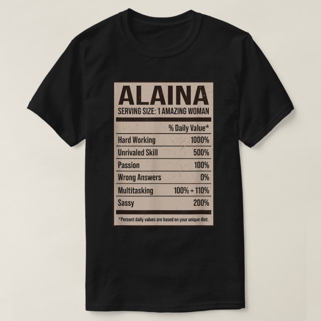 Alaina Nutrition Facts Name Nickname Alias Title F T Shirt (Design framsida)