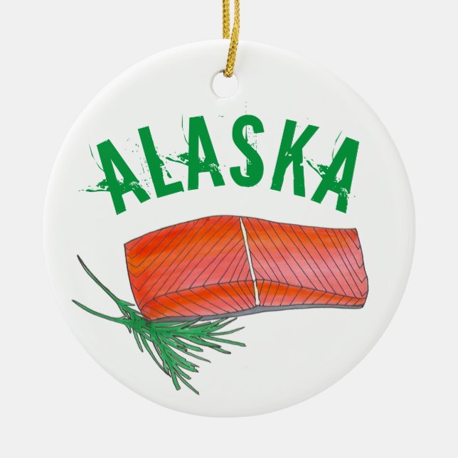 Alaksan Salmon Seafood Restaurant Fishmonger Chef Julgransprydnad Keramik (Framsidan)