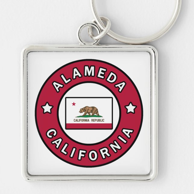 Alameda California Fyrkantig Silverfärgad Nyckelring (Framsidan)