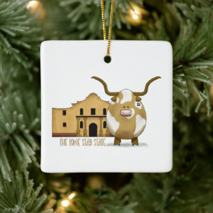Alamo och Longhorn, anpassa baksidan Julgransprydnad Keramik