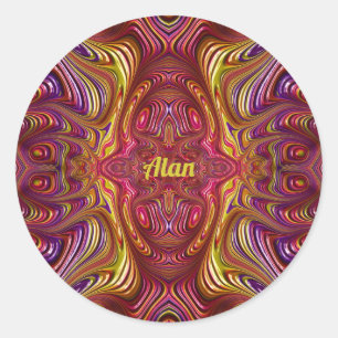 ALAN ~ Flerfärgad rektangulär design ~ Runt Klistermärke