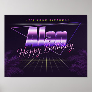 Alan Namn Vorname lila retro Poster Geburtstag
