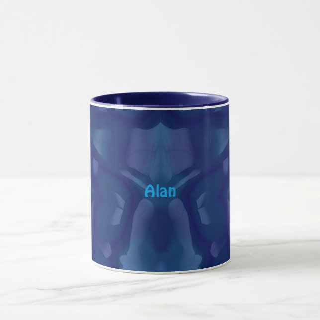 ALAN ~ Zany 3D Fractal ~ Shades of Blue Mugg (Center)