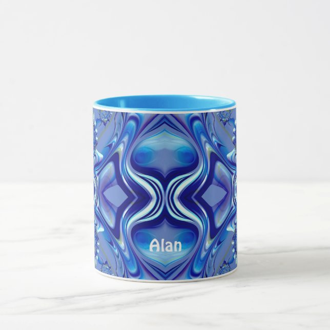 ALAN ~ Zany 3D Fractal ~ Shades of Blue Mugg (Center)