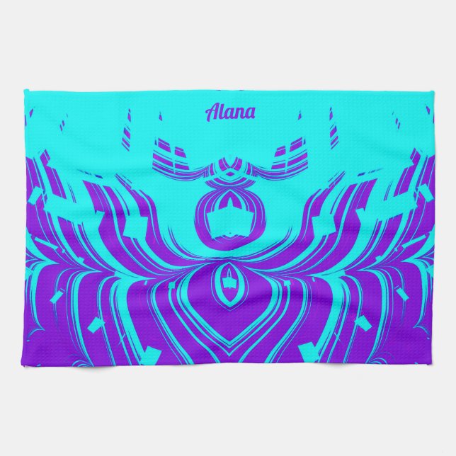 ALANA ~ FLUORO NYANSER ~ 3D ~ Lila Aqua ~   Kökshandduk (Horisontell)