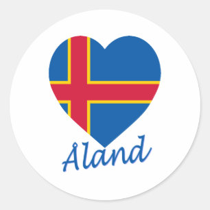 Aland Islands Flagga Heart Runt Klistermärke