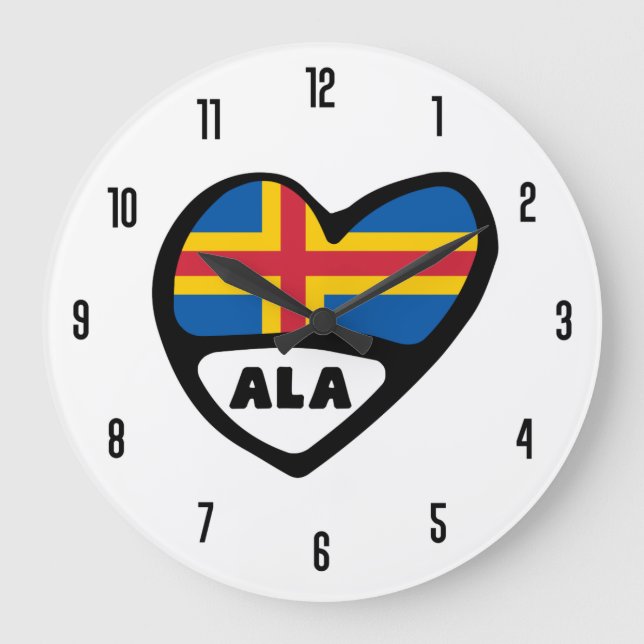 Åland Islands Land Code ALA Flagga Heart Stor Klocka (Framsida)