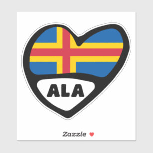 Åland Islands Land Code Flagga Heart, ALA Klistermärken
