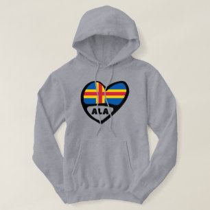 Åland Islands Land Code Flagga Heart Hoodie