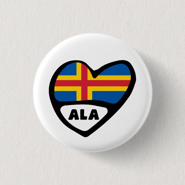 Åland Islands Land Code Flagga Heart Pin Badge Knapp (Framsida)