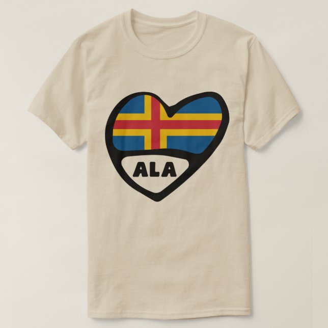 Åland Islands Land Code Flagga Heart T Shirt (Design framsida)