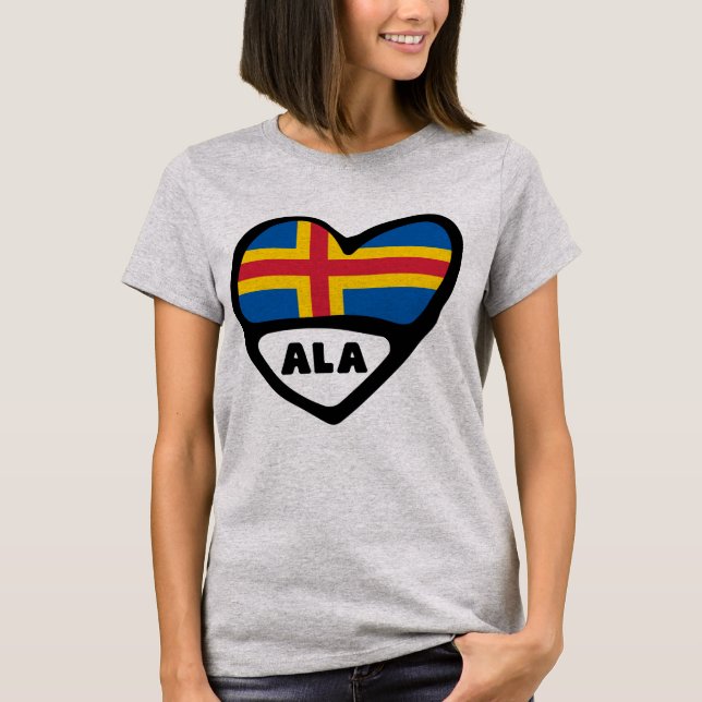 Åland Islands Land Code Flagga Heart T Shirt (Framsida)