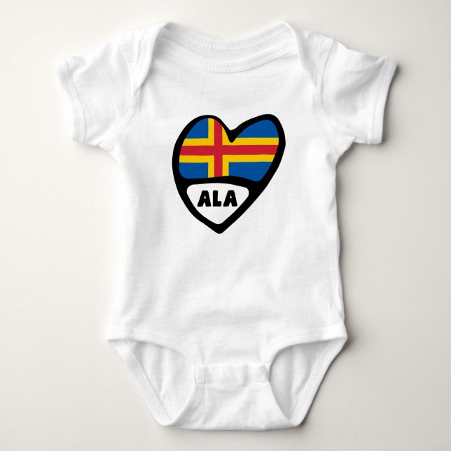 Åland Islands Land Code Flagga Heart T Shirt (Framsida)