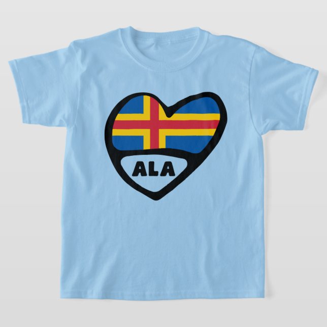 Åland Islands Land Code Flagga Heart T Shirt (Laydown)