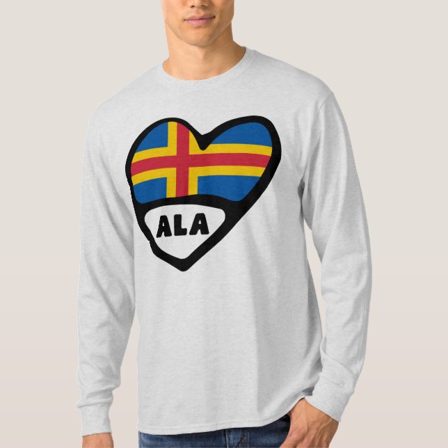 Åland Islands Land Code Flagga Heart T Shirt (Framsida)