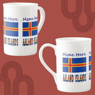 Åland Öar Ålänning Flagga Blå Personalisering Benporslin Mugg