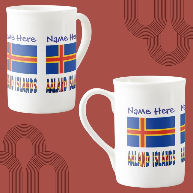 Ålander Flagga Blue Personalization Benporslin Mugg (Skapare uppladdad)