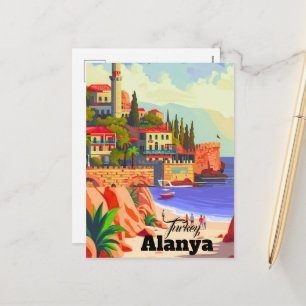 Alanya Turkiet Väggkonst, Tryck, Turkiet Akvarell Helg Vykort