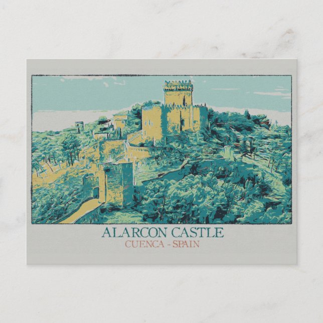 Alarcon castle illustration Cuenca, Spanien Vykort (Framsida)
