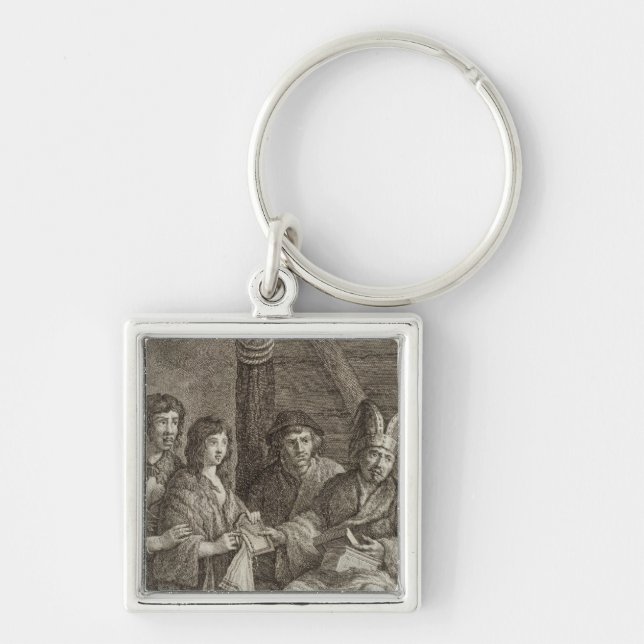 Alaska 2 fyrkantig silverfärgad nyckelring (Framsidan)