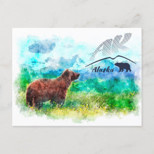Alaska (AK), brunbjörn från Kodiak. Vattenfärgmåln Vykort