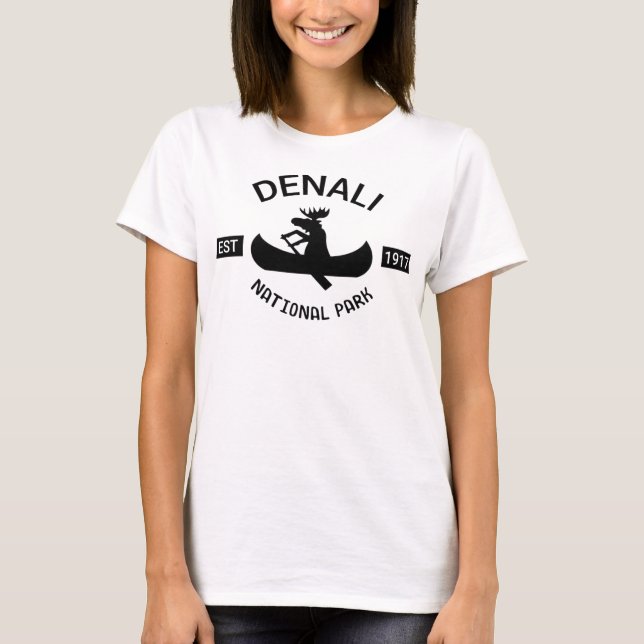 Alaska AK Moose Canoe Denali nationalpark T Shirt (Framsida)