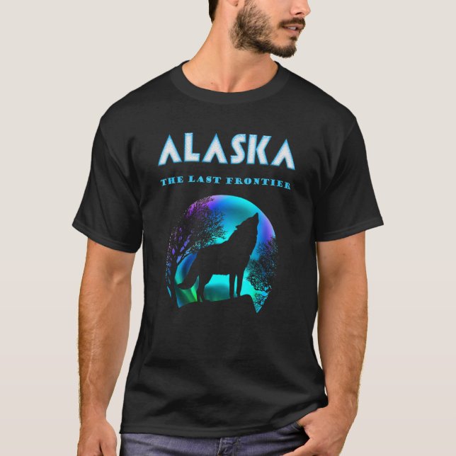 Alaska Alaska Howling Varg NordAurora Ljus T Shirt (Framsida)