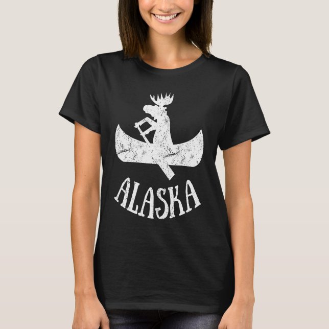 Alaska Älg Älg Kanot Semester T Shirt (Framsida)
