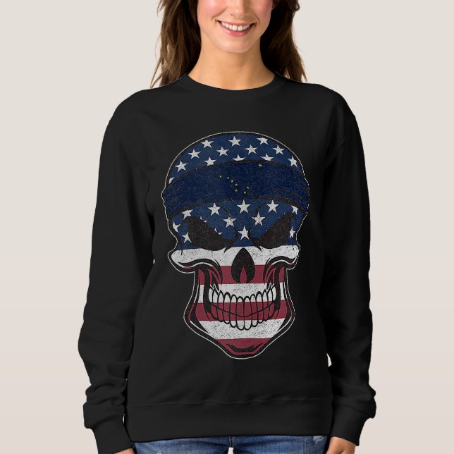 Alaska American Flag Skull  State Flag Alaska Root T Shirt (Framsida)