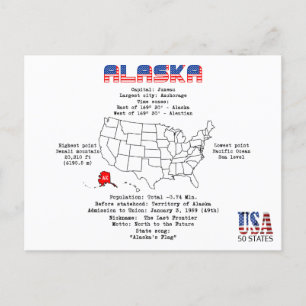 Alaska American State på karta och användbar infor Helg Vykort