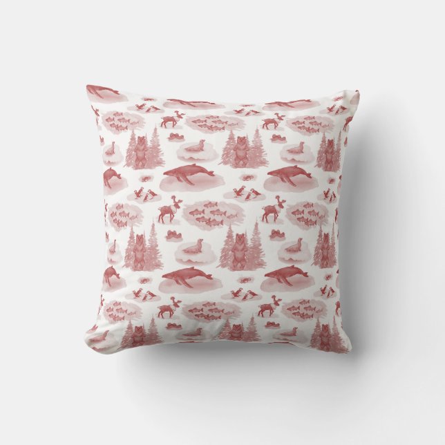 Alaska Animal Toile Dekorativ kudde (Brick Red) (Framsida)