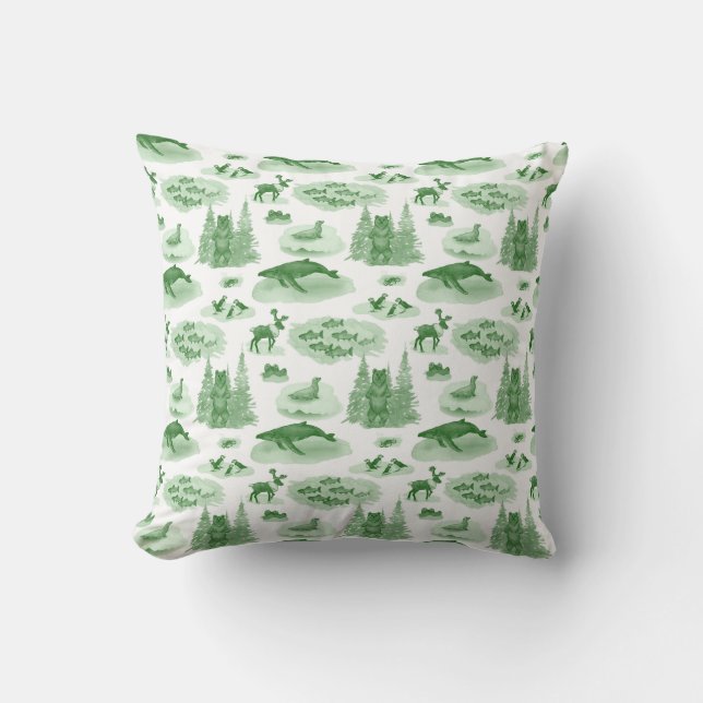 Alaska Animal Toile Dekorativ kudde (Emerald Grönt (Framsida)