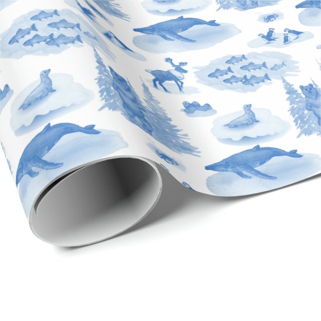 Alaska Animal Toile (Wedgewood Blue) Presentpapper (Rullad Hörn)