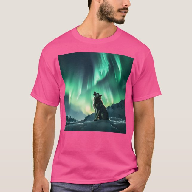 Alaska Aurora Borealis Howling Varg Aesthetic Phot T Shirt (Framsida)