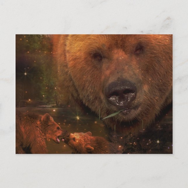 Alaska Bear med Unge Vykort (Framsida)